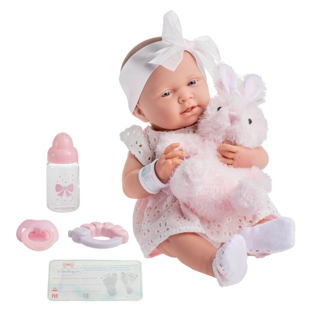 La Newborn 15in Real Girl Baby Doll White Dress