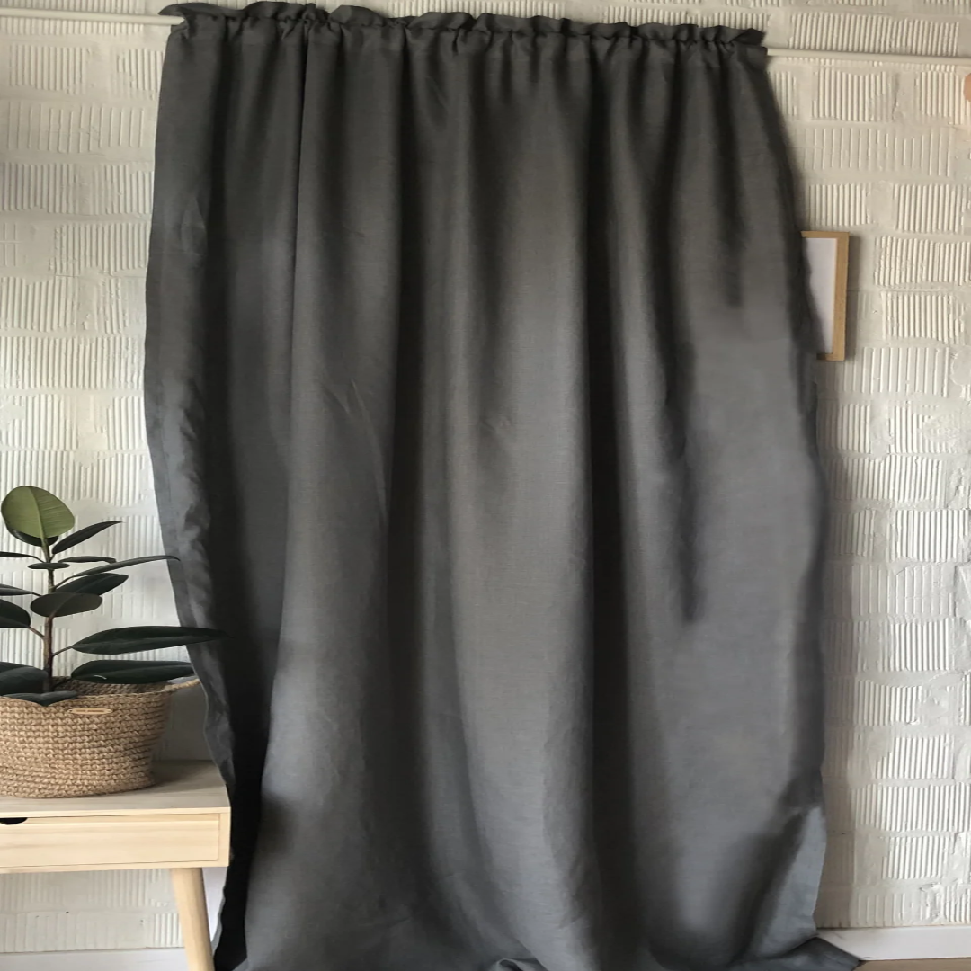 Solid Rod Pocket Flax Linen Room Darkening Curtain | UK Supplier