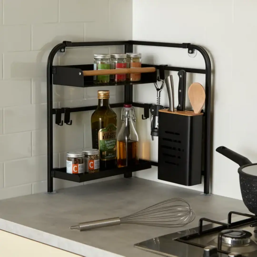 Industrial Corner Storage Rack – Black Metal Organizer | £25 UK Supply