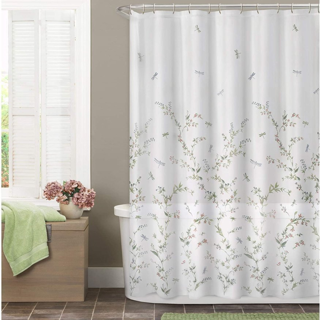 White Printed Fabric Shower Curtain, For Home