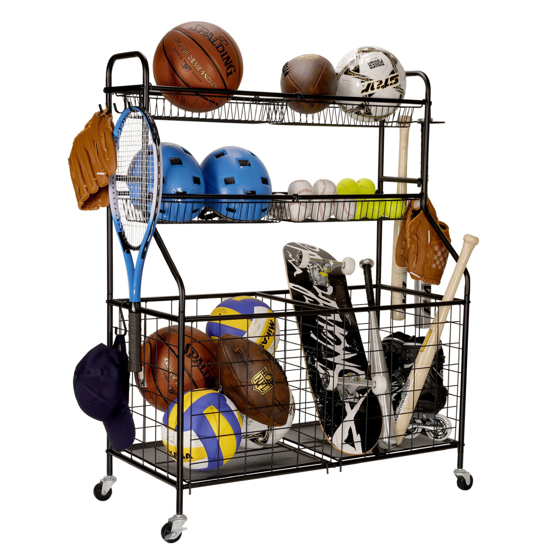 Basket Sports Equipment Storage Trolley – Rolling Organizer | UK Wholesaler