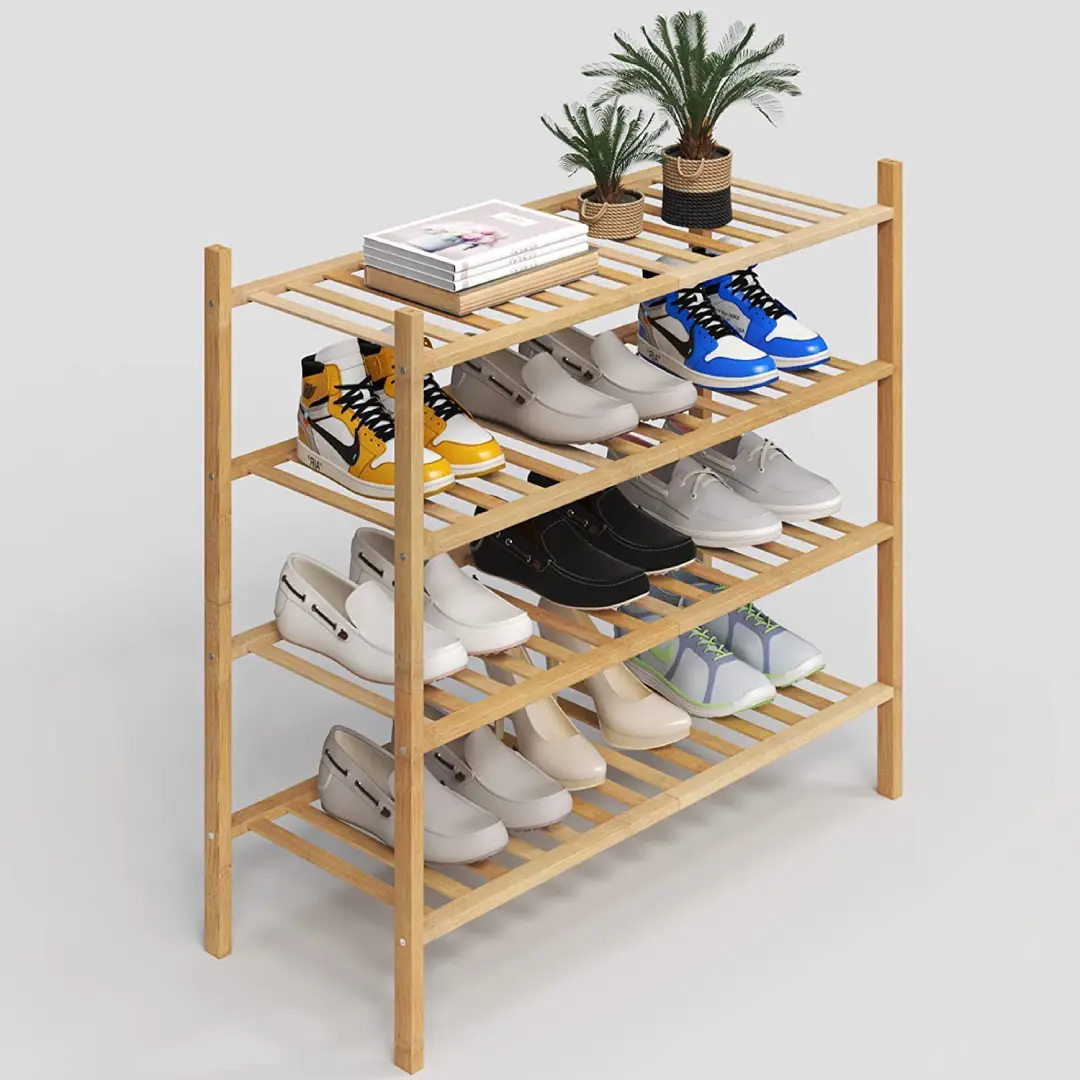 Bamboo Shoe Rack – 4-Tier Stackable & Eco-Friendly | Wholesale Supplier from USA
