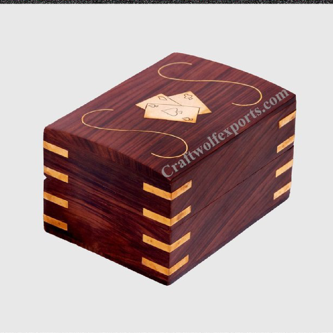 Natural Wood Rosewood and brass Wooden Three Deck Playing Card Box, Size: 13X9.5X7.8Cm